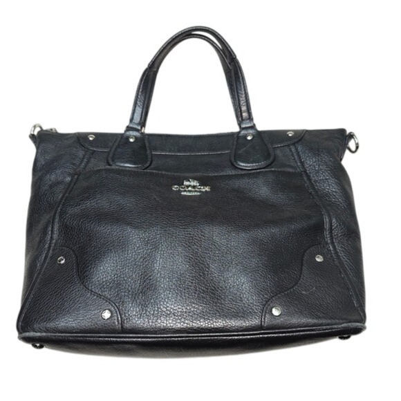 Coach Black Pebbled Leather Handbag Purse Satchel with silver hardware med / lg